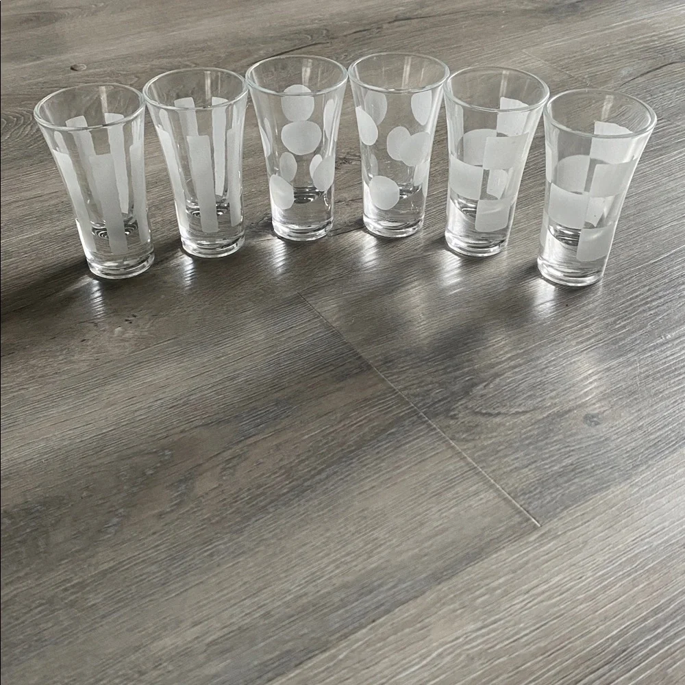 VINTAGE PIER 1 TASTING PARTY COMPLETE SET FROSTED SHOT GLASSES SET 6 PIECE SET